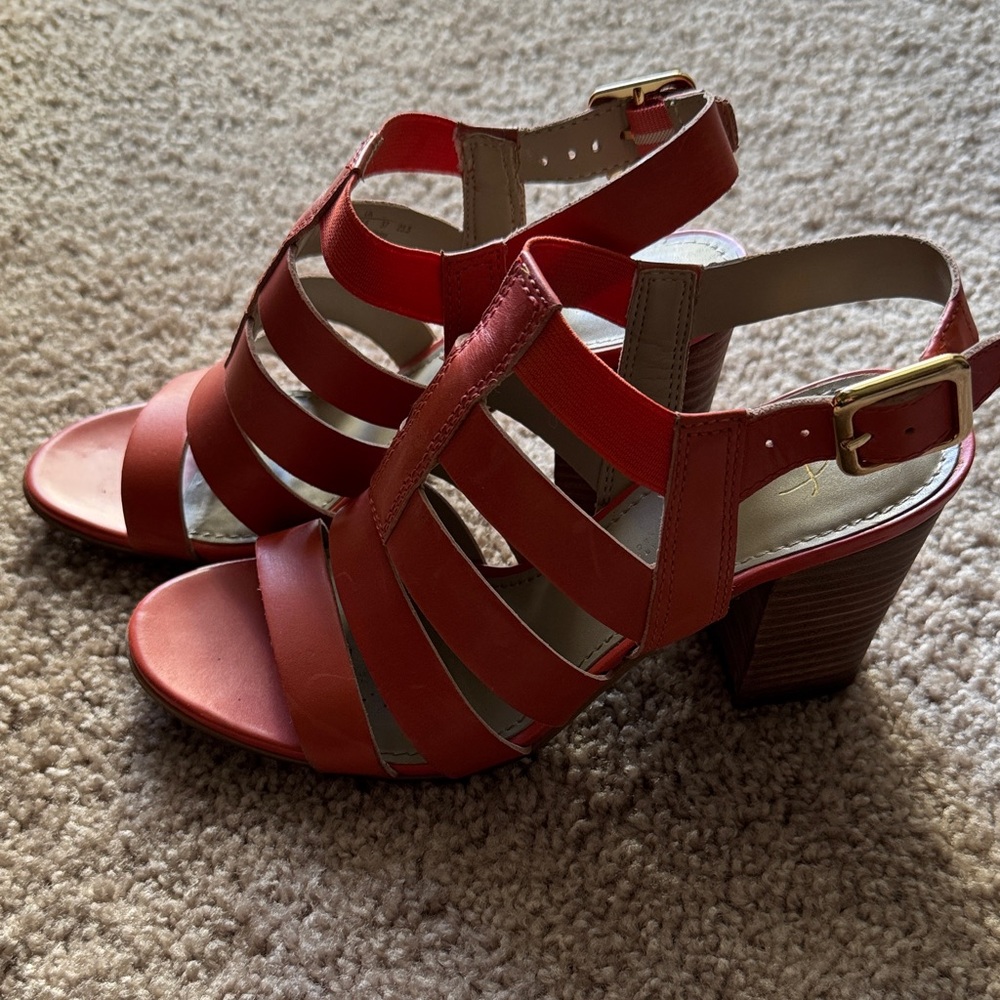 Franco Sarto Red Strappy Block Heels